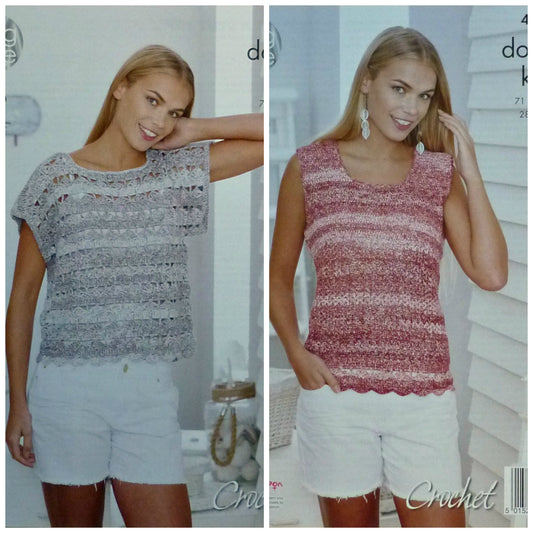 DIGITAL Crochet Pattern Ladies Sleeveless Lacy Tops Vogue Cotton DK King Cole 4494