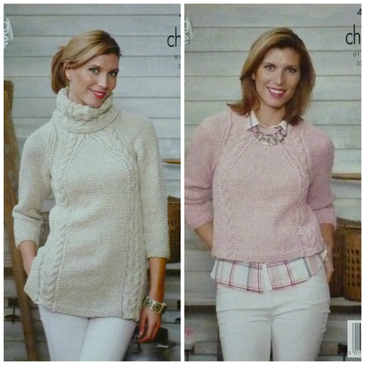 DIGITAL Knitting Pattern Ladies Deep Cowl & Round Neck Jumpers Chunky King Cole 4506