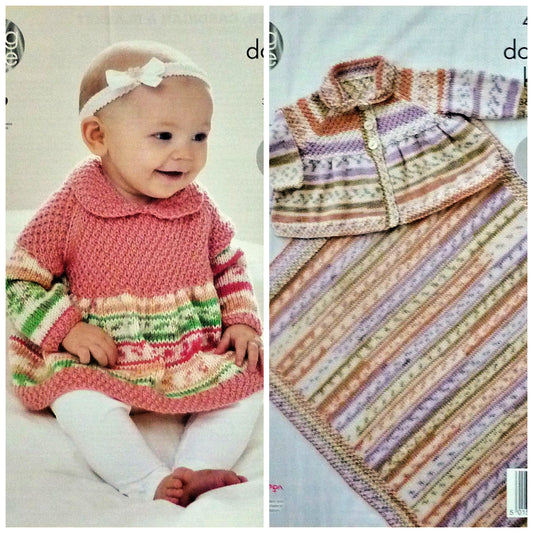 DIGITAL Knitting Pattern Baby Smock Matinee Coat, Smock Dress and Blanket Cherish DK King Cole 4513