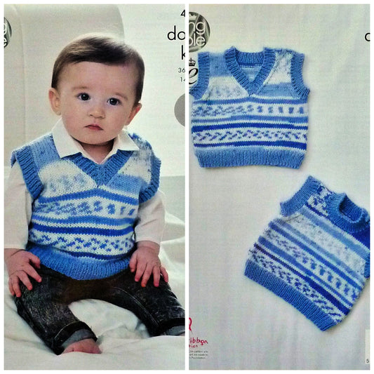 DIGITAL Knitting Pattern Baby Easy Knit Sleeveless Pullovers Cherish DK King Cole 4515