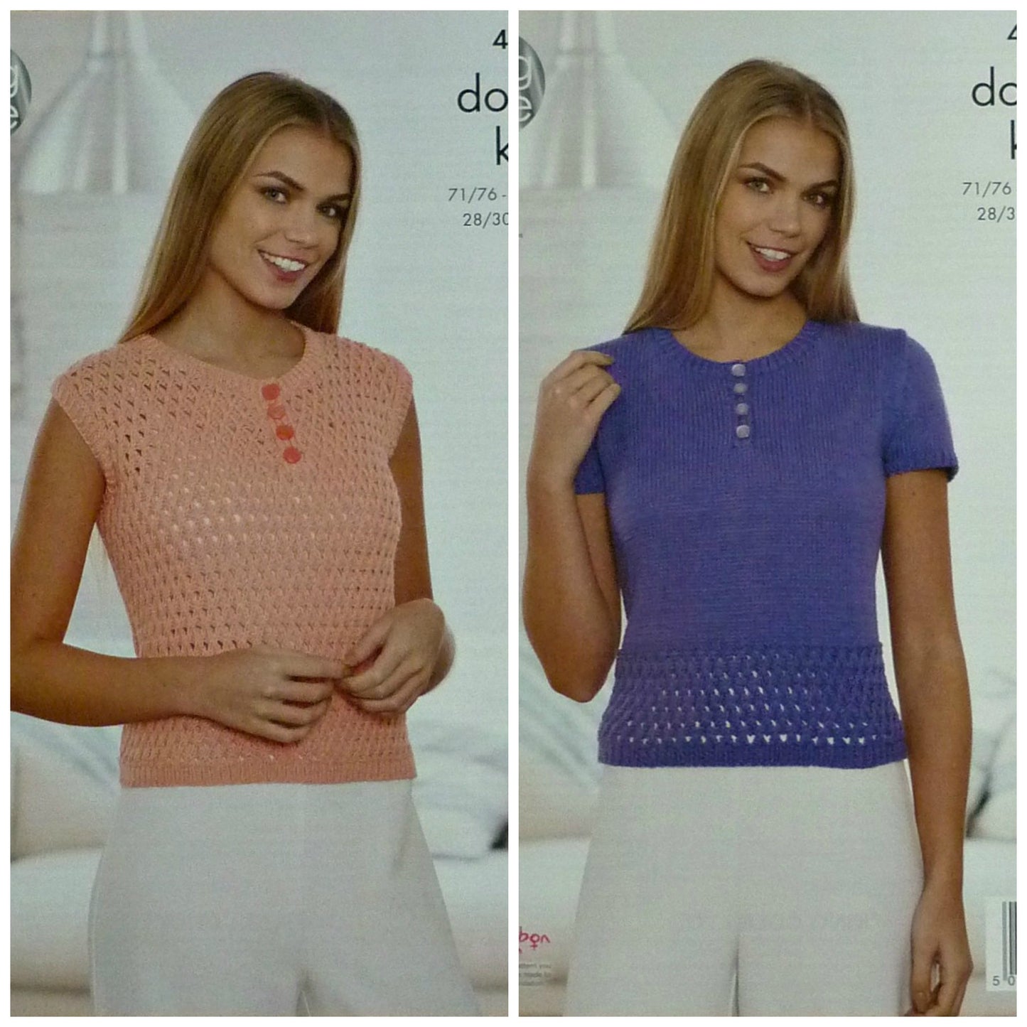 DIGITAL Knitting Pattern Ladies Button Neck Lacy Jumpers Cottonsoft DK King Cole 4519