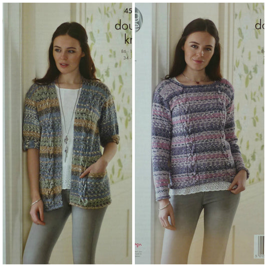 DIGITAL Knitting Pattern Ladies Cable Jumper and Jacket Drifter DK King Cole 4543