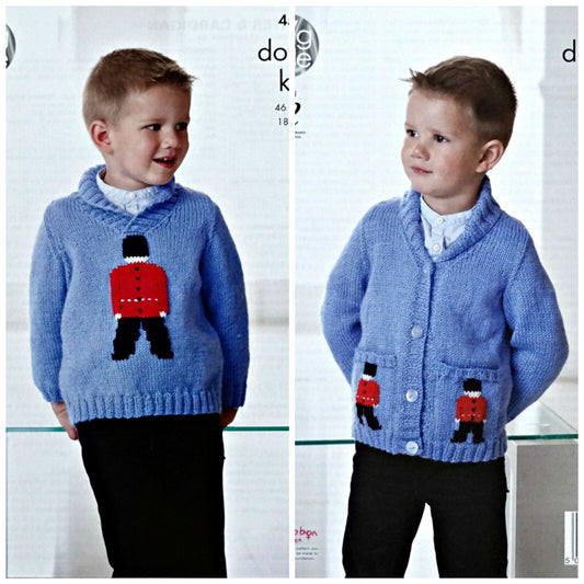 DIGITAL Knitting Pattern Boys Long Sleeve Soldier Jumper & Jacket DK King Cole 4563