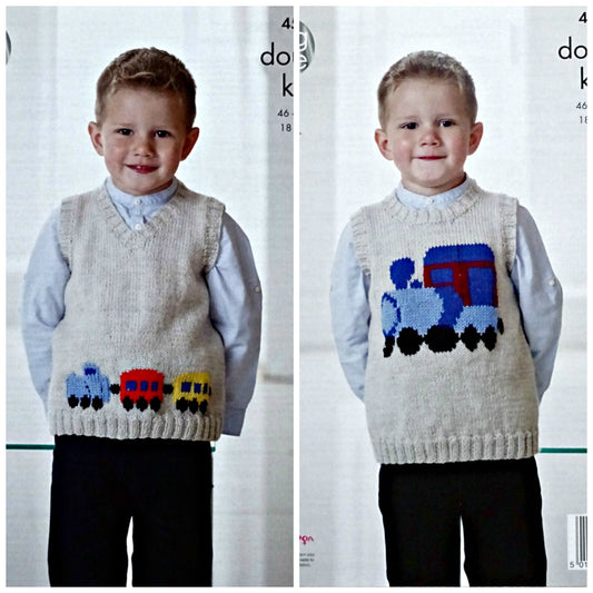 DIGITAL Knitting Pattern Boys Sleeveless V-Neck & Round Neck Train Jumpers DK KC 4564