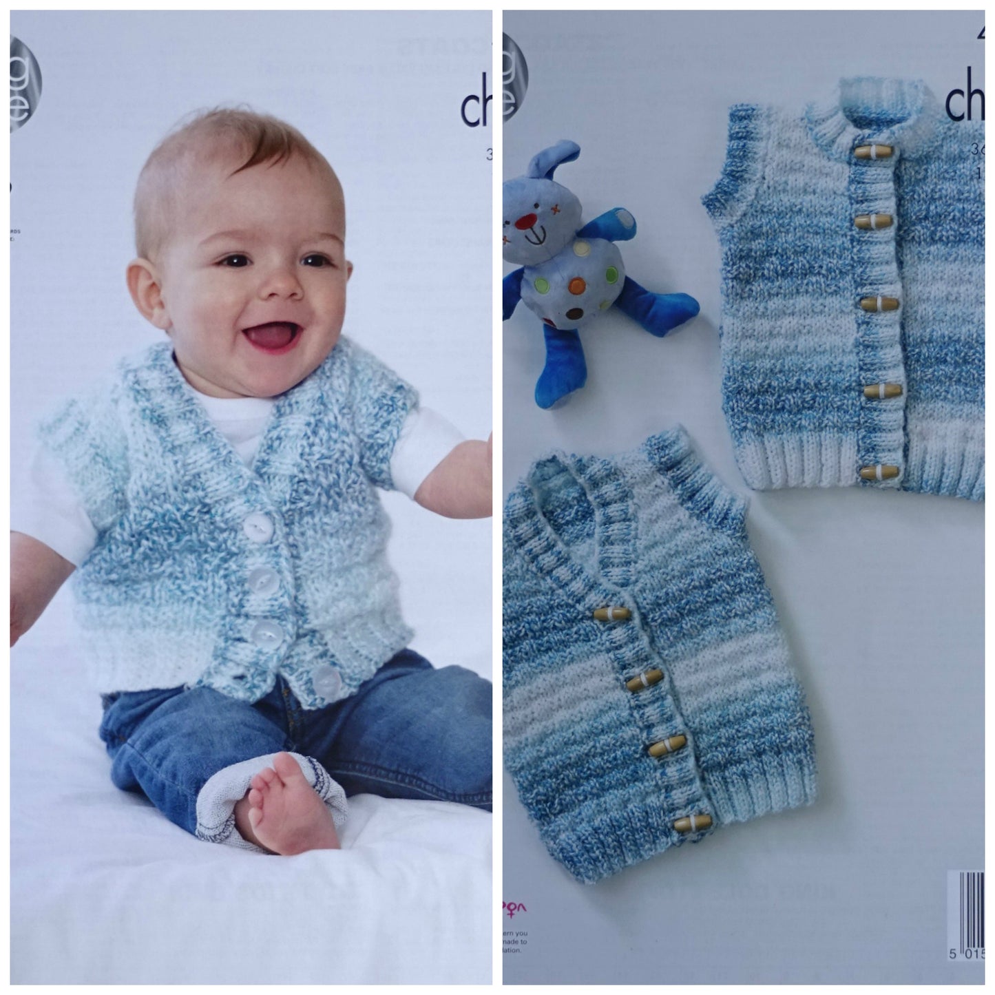 DIGITAL Knitting Pattern Baby V-neck or Round Neck Waistcoat Chunky King Cole 4582