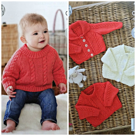 DIGITAL Knitting Pattern Babies Cable Jumper Cardigan Jacket Aran King Cole 4644