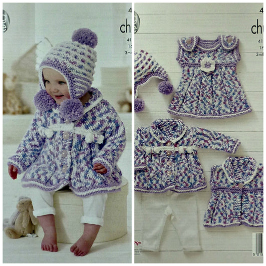 DIGITAL Knitting Pattern Baby Coat, Hat Waistcoat with collar and Dress Comfort Chunky 4653