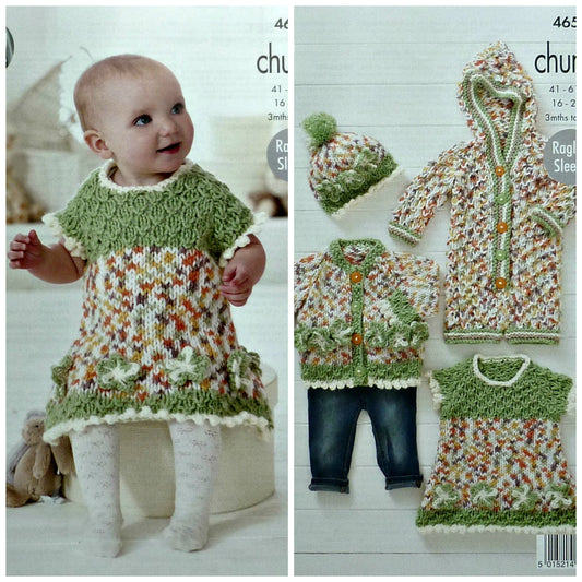 DIGITAL Knitting Pattern Baby Cardigan Hat Onesie and Dress Comfort Chunky 4654