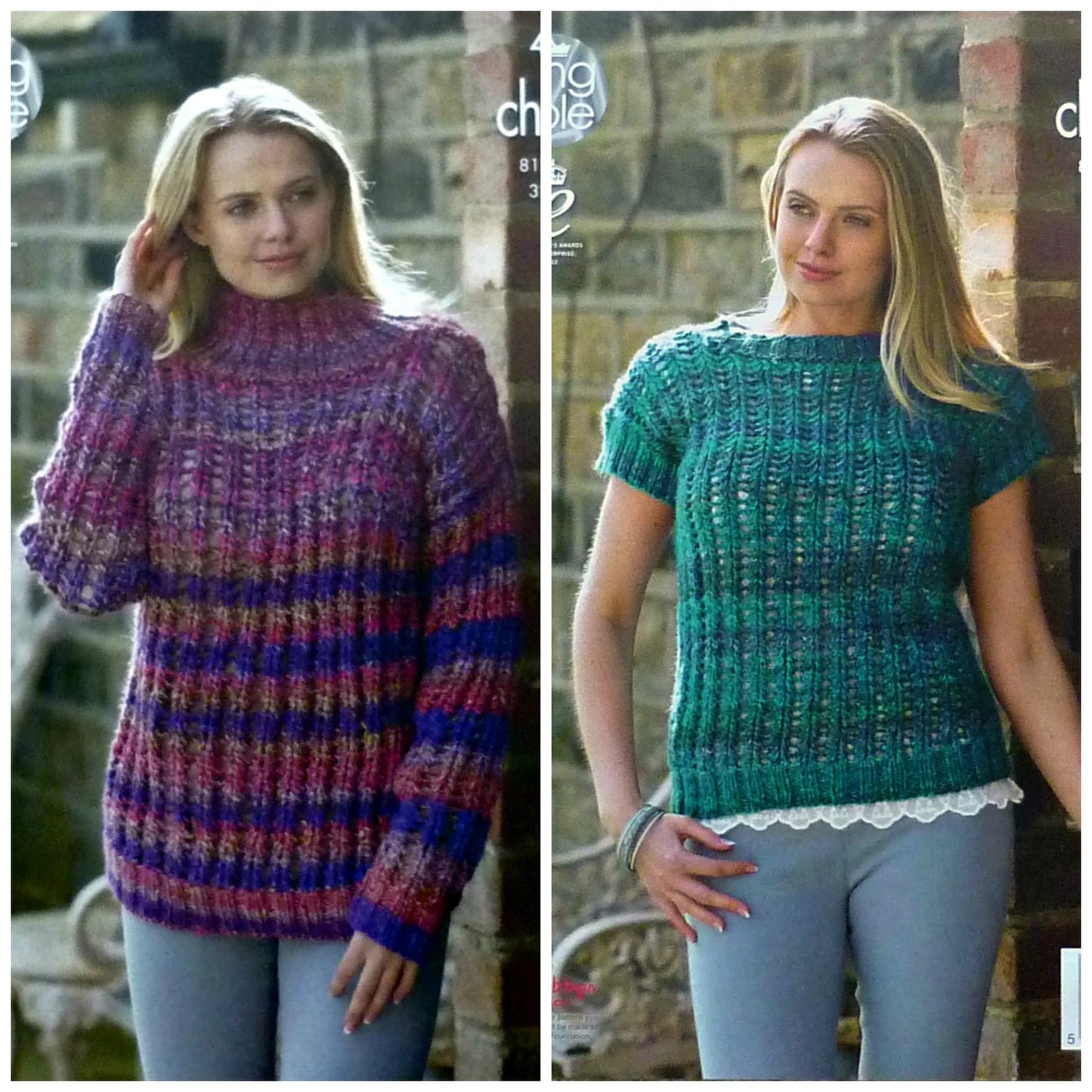 DIGITAL Knitting Pattern Ladies Easy Lace High Neck Jumper and Boat Neck Top Chunky King Cole 4662