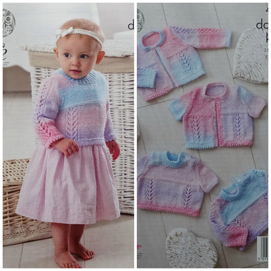 DIGITAL Knitting Pattern Picot Edge, Lace Panel Jumpers & Cardigans DK King Cole 4673