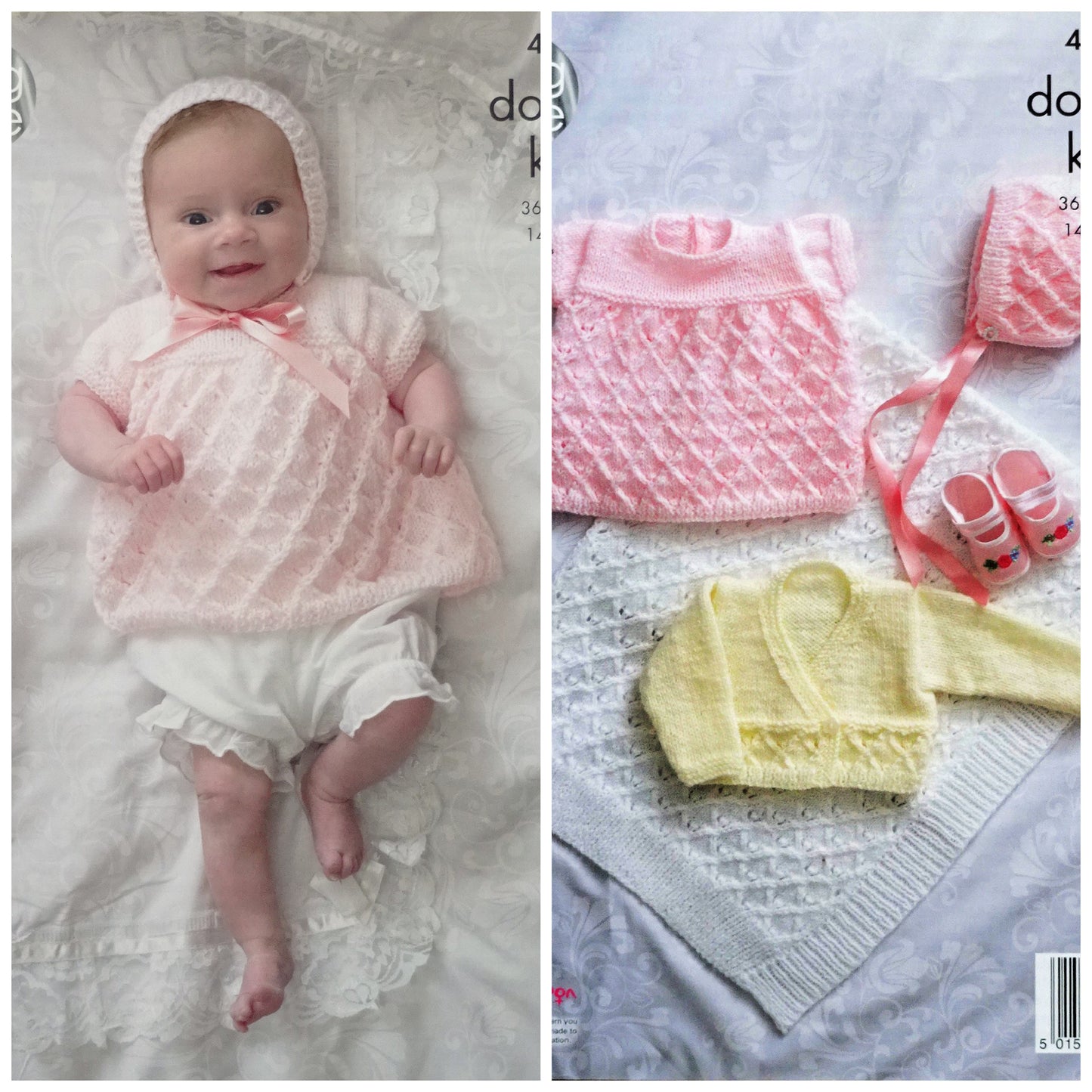 DIGITAL Knitting Pattern Baby Lacy Dress, Cardigan, Blanket and Bonnet DK King Cole 4689