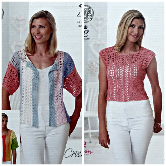 DIGITAL Crochet Pattern Ladies Short Sleeve Cardigan & Camisole Top Giza Cotton 4ply King Cole 4710