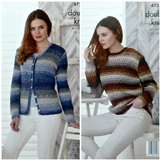 DIGITAL Knitting Pattern Ladies Long Sleeve Jumper and Cardigan DK King Cole 4725