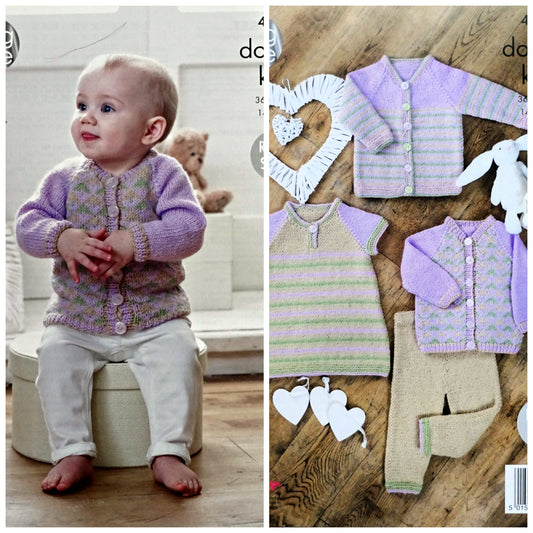 DIGITAL Knitting Pattern Baby Leggings Dress & 2 Style Cardigans DK King Cole 4732