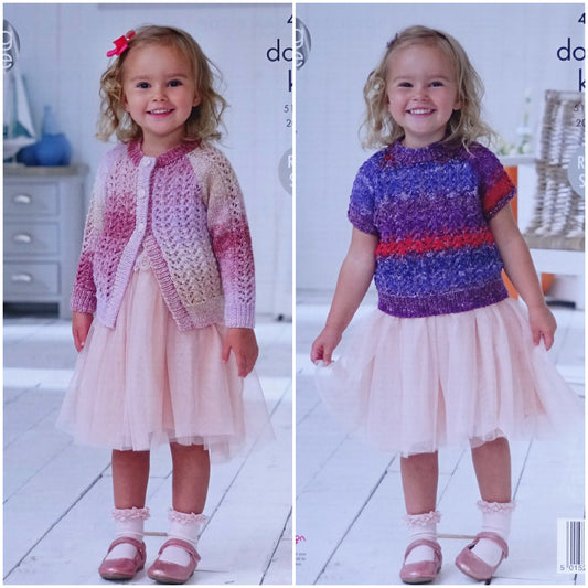 DIGITAL Knitting Pattern Childrens Lacy Cardigan & Jumper DK King Cole 4739