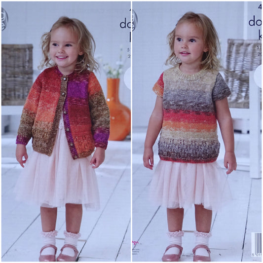 DIGITAL Knitting Pattern Childrens Easy Knit Lace Hem Cardigan & Jumper DK King Cole 4740