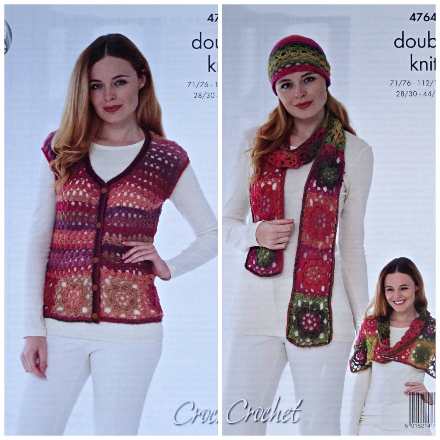 DIGITAL Crochet Pattern Ladies Granny Squares Scarf, Hat, Shoulder Wrap & Waistcoat DK King Cole 4764