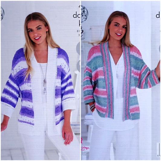 DIGITAL Knitting Pattern Ladies Easy Knit Jacket in Single or Two Colours DK King Cole 4773