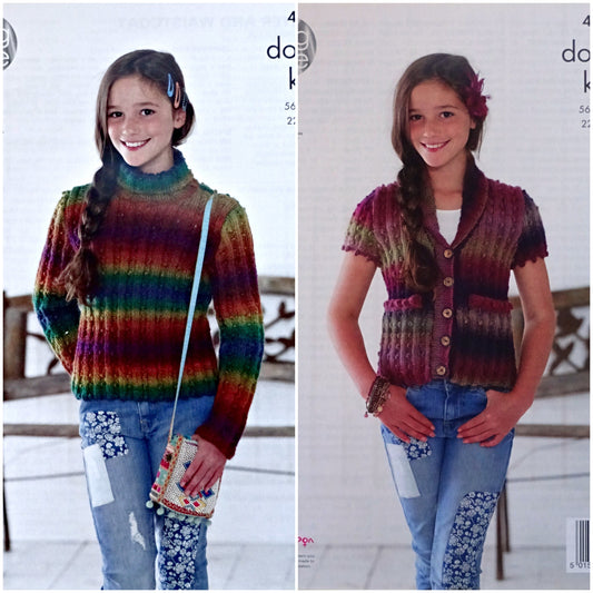 DIGITAL Knitting Pattern Girls Bobble Cardigan and Jumper Riot DK King Cole 4777