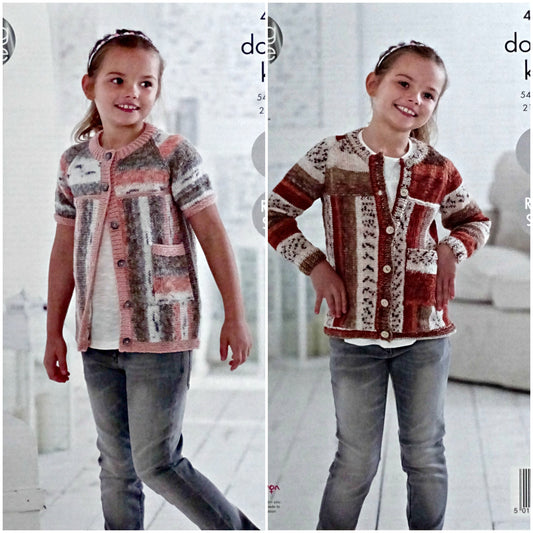 DIGITAL Knitting Pattern Childrens Easy Knit Short and Long Sleeve Sideways Cardigan DK King Cole 4784