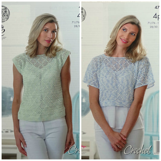 DIGITAL Crochet Pattern 2 Styles Ladies Lacy Tops Giza Cotton 4ply King Cole 4789