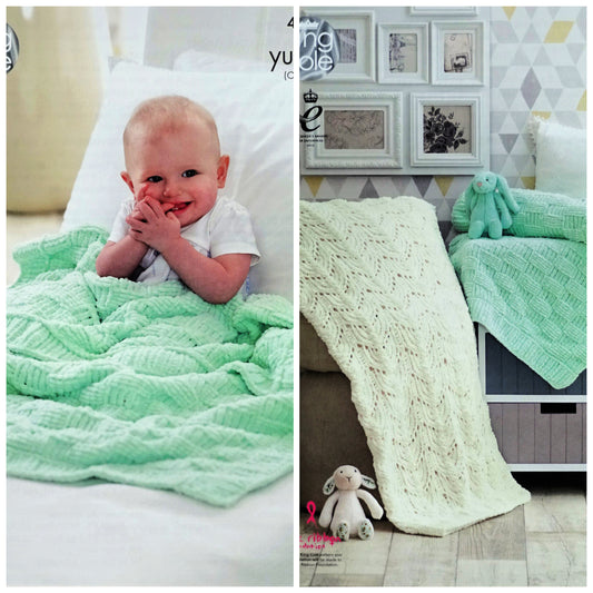 DIGITAL Knitting Pattern Baby Lace & Textured Blankets Yummy Chunky King Cole 4822