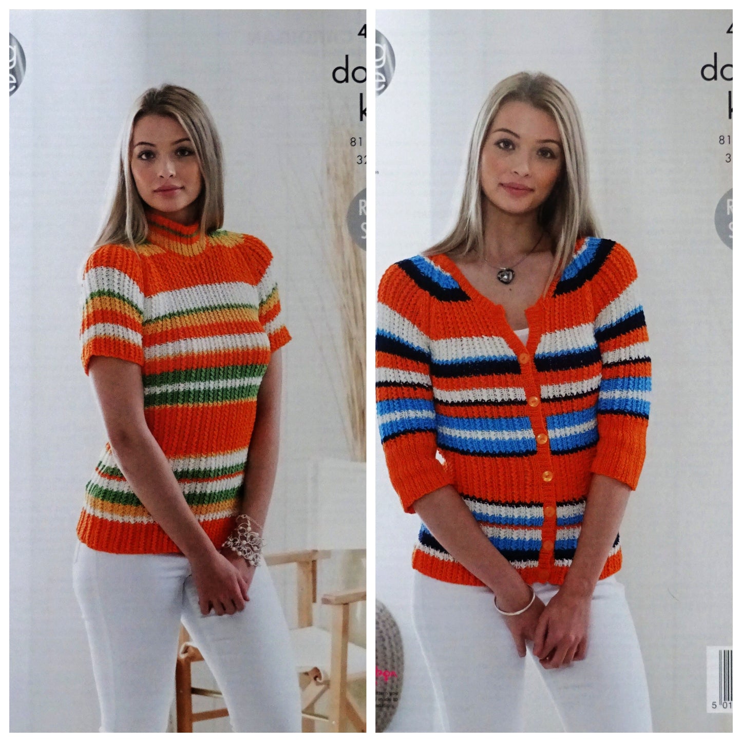DIGITAL Knitting Pattern Ladies Striped Cardigan & Jumper Bamboo DK King Cole 4836