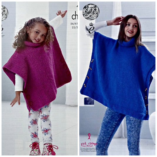 DIGITAL Knitting Pattern Girls/Ladies Very Easy Knit Tabbard Poncho Chunky King Cole 4842