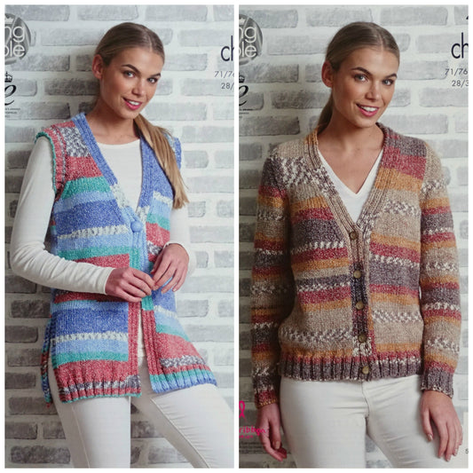 DIGITAL Knitting Pattern Ladies Easy Knit Cardigan and Waistcoat Drifter Chunky 4850