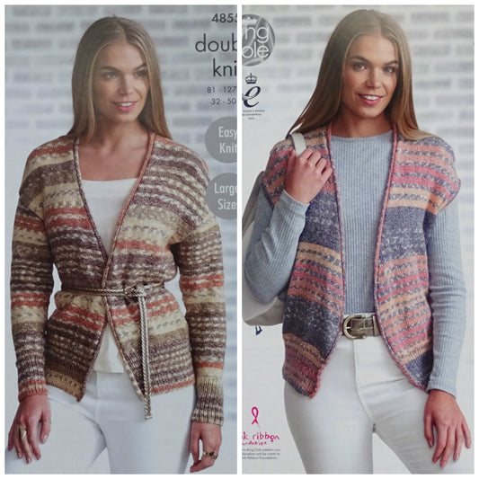 DIGITAL Knitting Pattern Ladies Easy Knit V-Neck Cardigan and Waistcoat  Drifter DK King Cole 4855