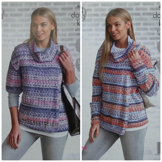 DIGITAL Knitting Pattern Ladies Easy Knit Cowl Neck Short or Long Sleeve Wrapover Cardigan Drifter DK King Cole 4856