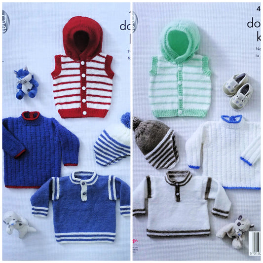 DIGITAL Knitting Pattern Baby Striped Jumpers Hoodie and Helmet DK King Cole 4888