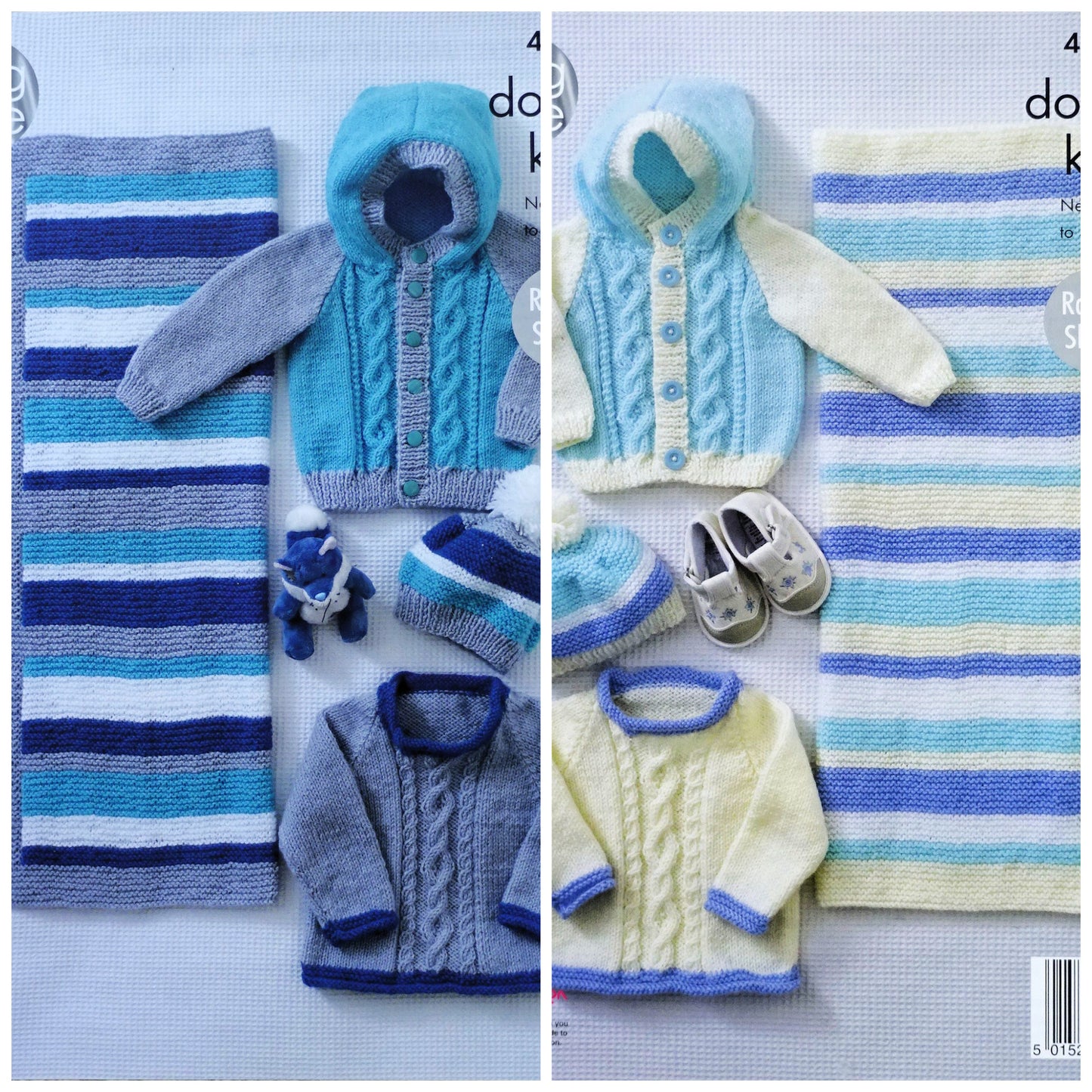 DIGITAL Knitting Pattern Baby Cable Jumper & Hoodie Jacket, Striped Blanket & Hat DK King Cole 4889