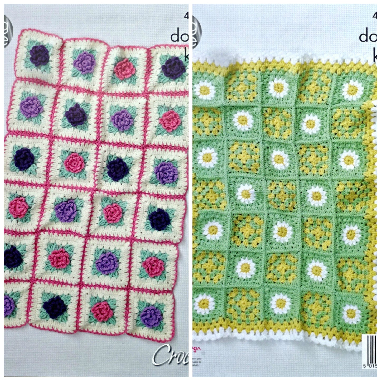 DIGITAL Crochet Pattern Baby Floral Crochet Granny Squares Blankets DK King Cole 4891