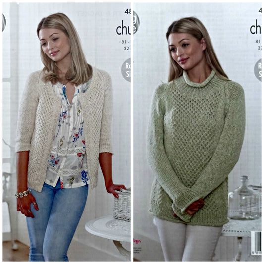 DIGITAL Knitting Pattern Ladies HOneycomb and Cable Cardigan and Jumper Chunky King Cole 4895