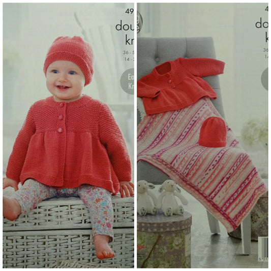 DIGITAL Knitting Pattern Baby Easy Knit Smock Coat Hat and Blanket King Cole DK 4912