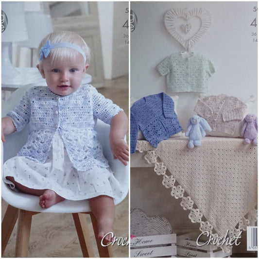 DIGITAL Crochet Pattern Baby Cardigans, Jackets and Blanket Cotton 4ply King Cole 5002