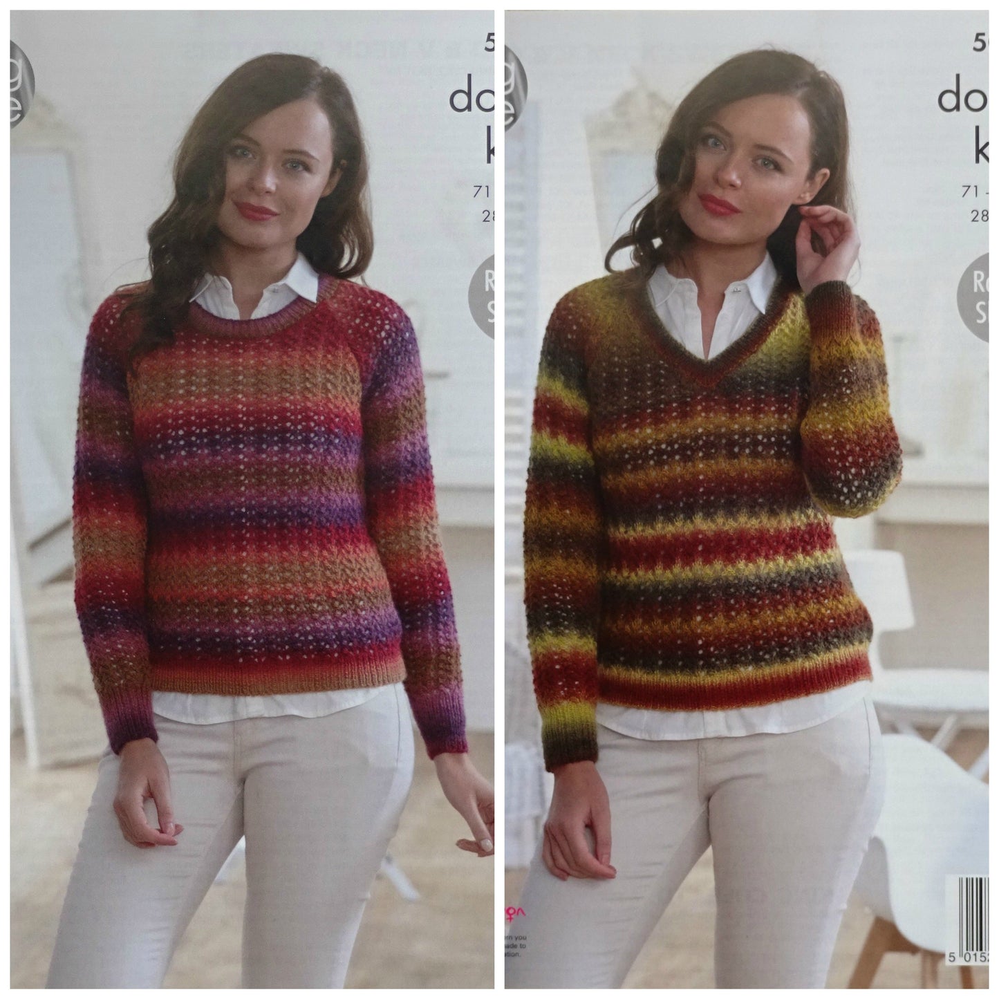 DIGITAL Knitting Pattern Ladies Round or V-Neck Lacy Jumpers DK King Cole 5004