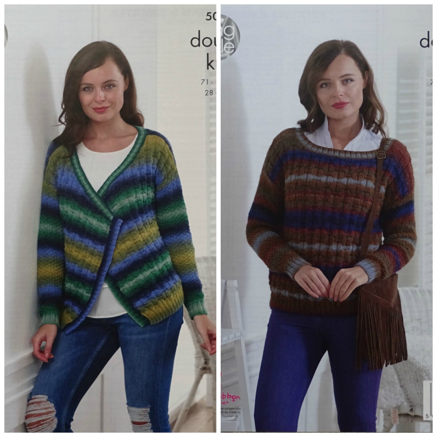 DIGITAL Knitting Pattern Ladies Textured Jumper and Wrap-Over Cardigans DK King Cole 5007