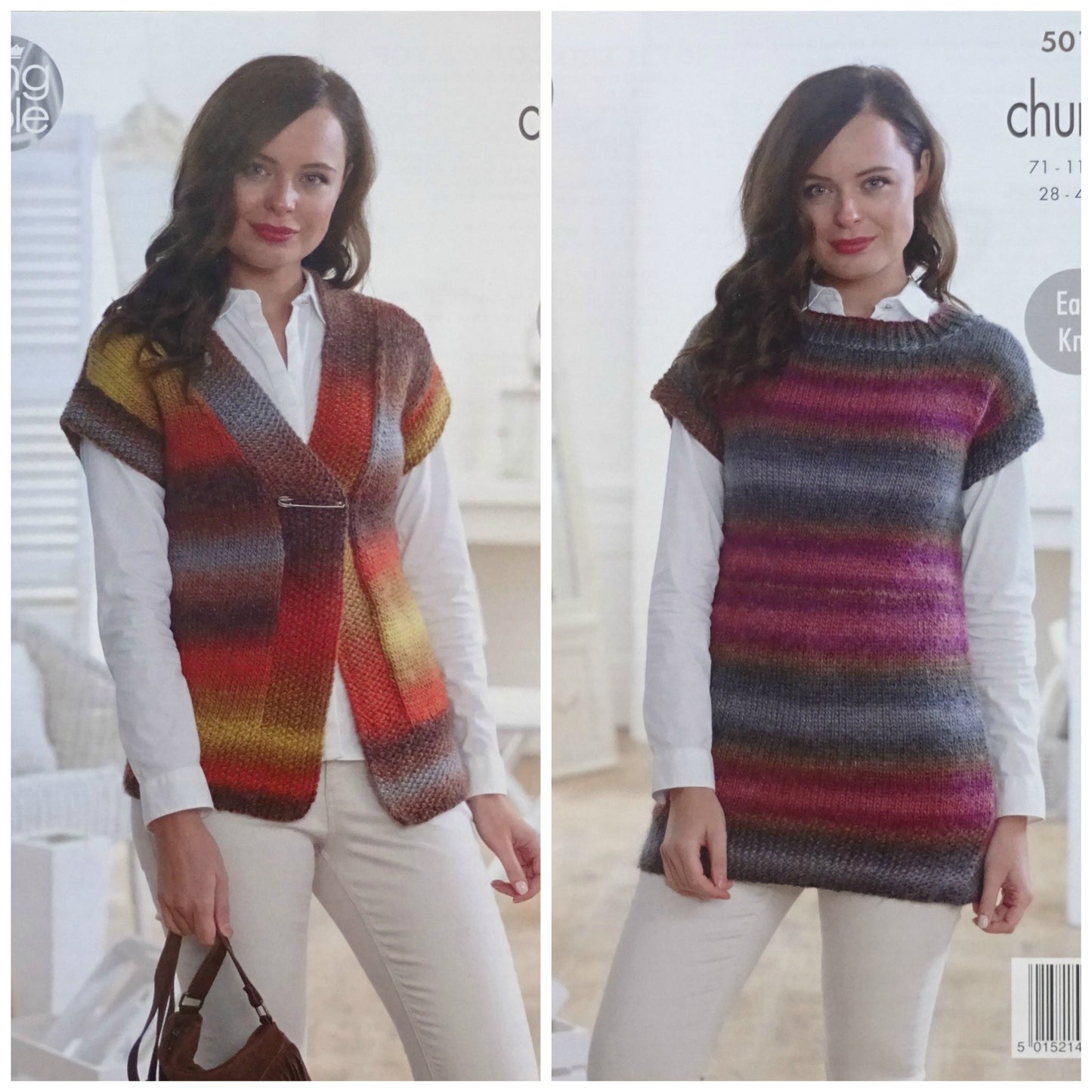 DIGITAL Knitting Pattern Ladies Easy Knit V-Neck Waistcoat and Tunic Riot Chunky King Cole 5011