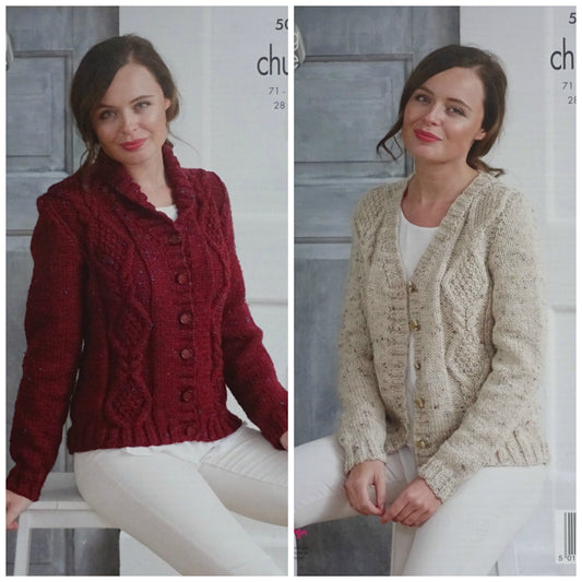 DIGITAL Knitting Pattern Ladies Cable Diamond Jacket & Cardigan Chunky King Cole 5014