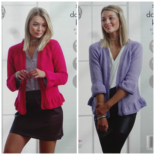 DIGITAL Knitting Pattern Ladies Easy Knit Long or 3/4 Sleeve Frill Cardigans Glitz DK King Cole 5025