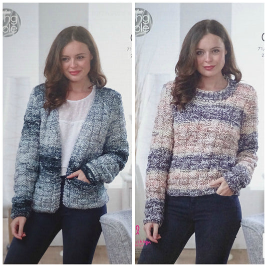 DIGITAL Knitting Pattern Ladies Easy Knit Textured Jumper & Cardigan Super Chunky 5029