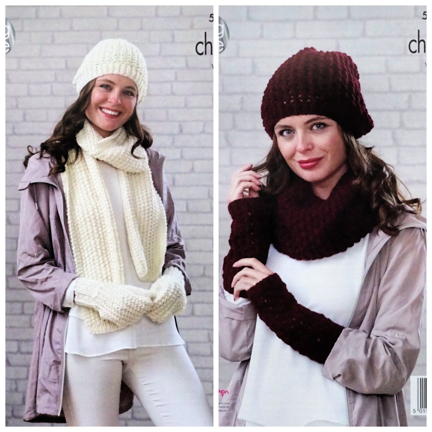 DIGITAL Knitting Pattern Ladies Easy Knit Beanie, Hat, Mittens, Scarf, Wristwarmers & Cowl Chunky King Cole 5035