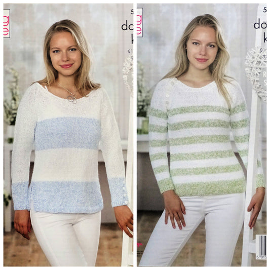DIGITAL Knitting Pattern Ladies Easy Knit Striped Jumpers King Cole 5040