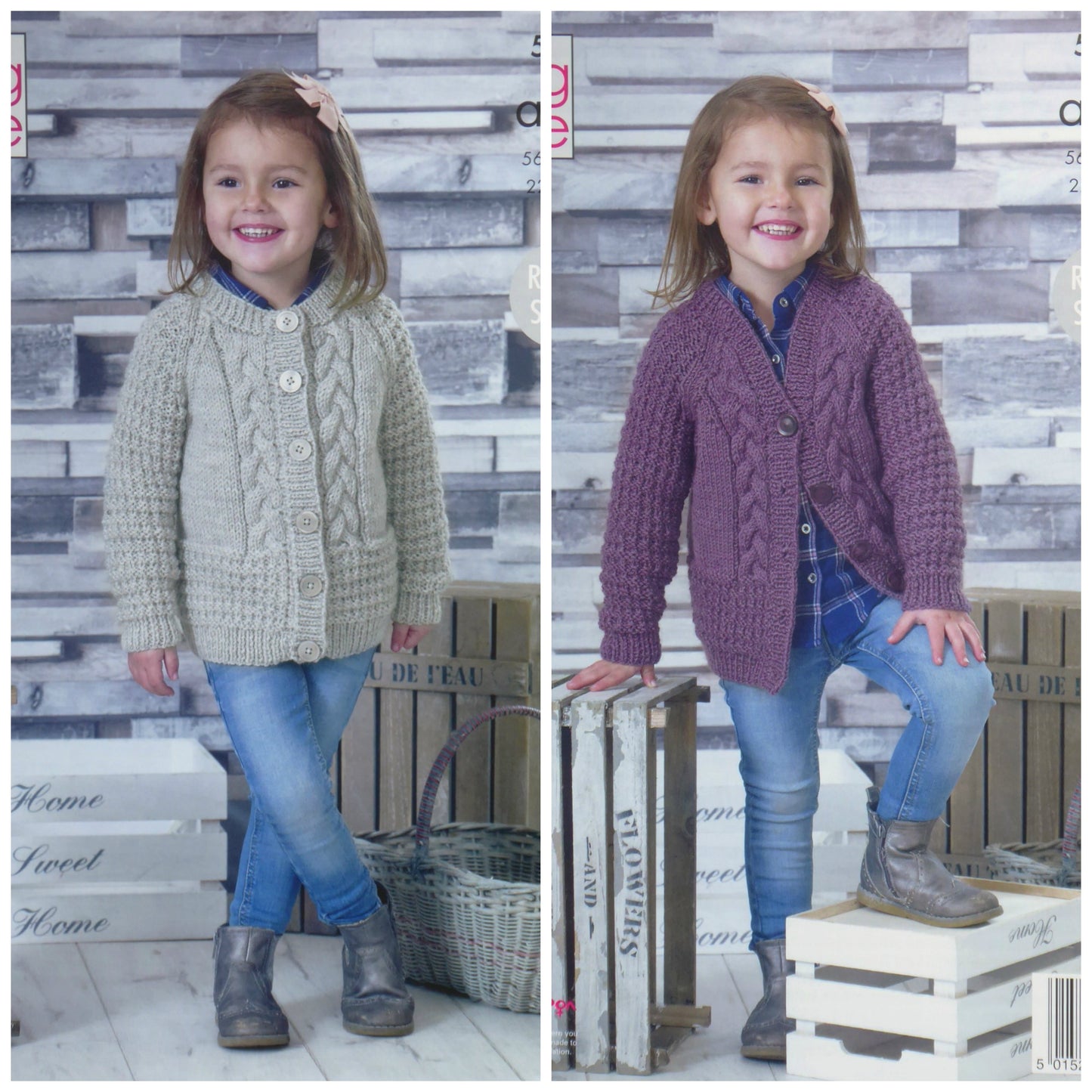 DIGITAL Knitting Pattern Girls Round & V-Neck Cables Cardigan Aran King Cole 5062