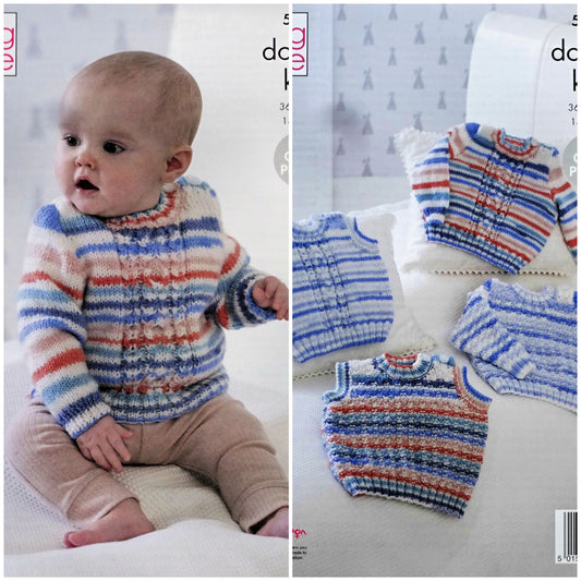 DIGITAL Knitting Pattern Babies Jaumper and Tank Top in Cable or Textured Design DK King Cole 5069