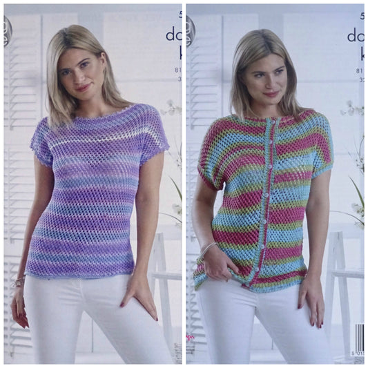 DIGITAL Knitting Pattern Ladies Easy Lacy Cardigan and Top Cottonsoft DK 5095