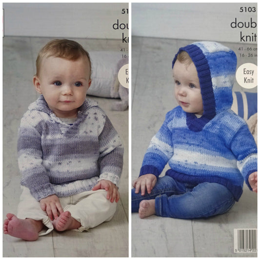 DIGITAL Knitting Pattern Easy Knit Baby Jumper and Hoodie Cottonsoft DK King Cole 5103