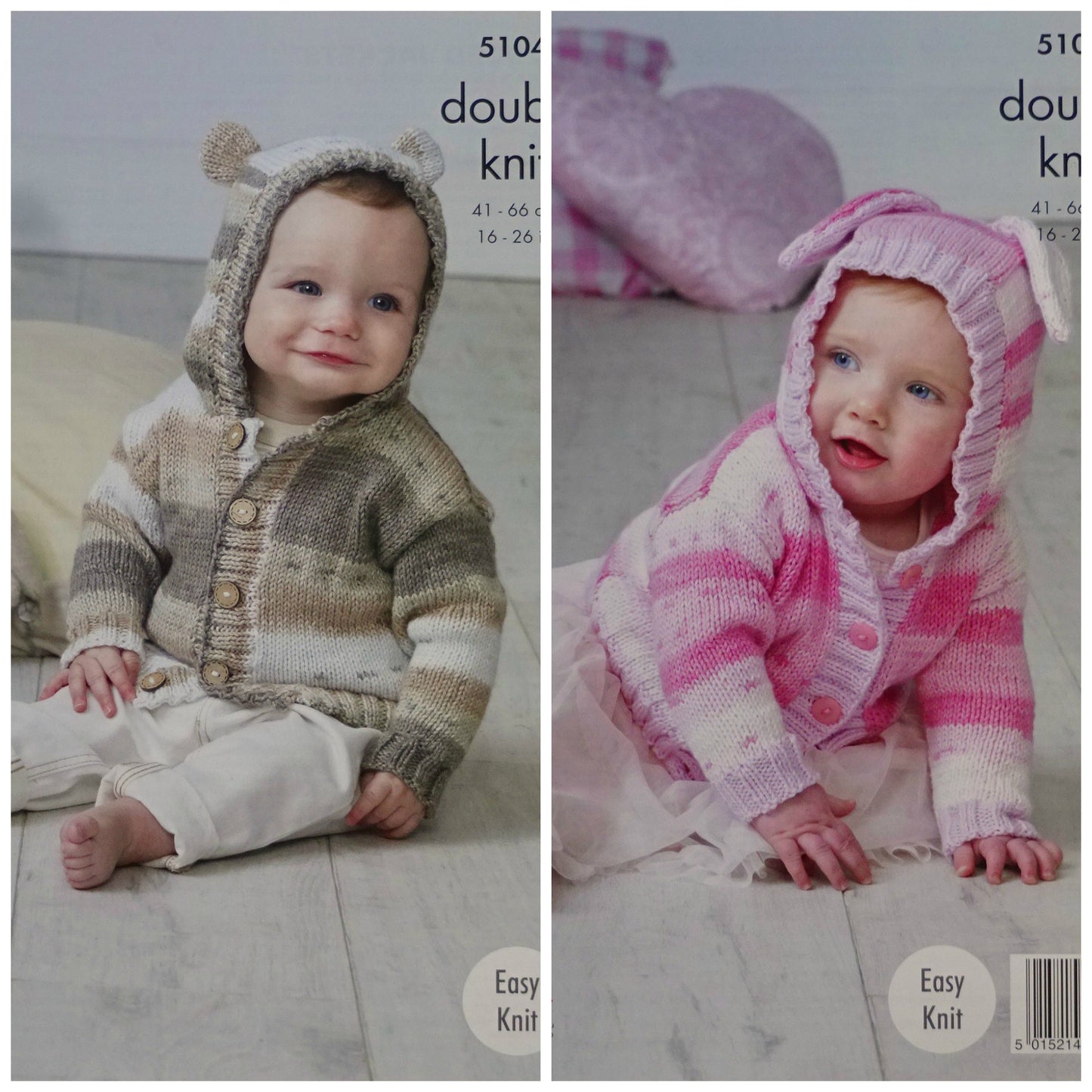 DIGITAL Knitting Pattern Baby Easy Knit Teddy &Bunny Hoodie Cottonsoft DK King Cole 5104